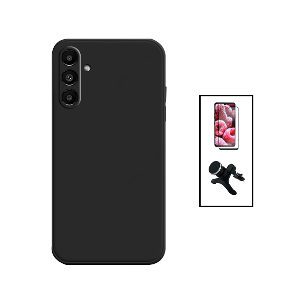 Kit Película de Vidro Temperado GorilasGlass + Capa Proteção Traseira Silicone + Suporte Magnético Com Pernas para Samsung Galaxy A14 - Preto
