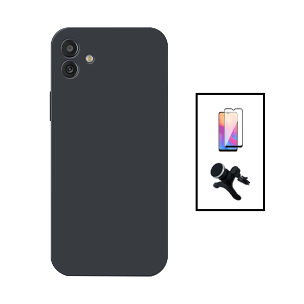 Kit Película de Vidro Temperado GorilasGlass + Capa Proteção Traseira Silicone + Suporte Magnético Com Pernas para Samsung A04 - Preto