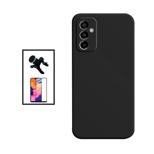Kit Película de Vidro Temperado GorilasGlass + Capa Proteção Traseira Silicone + Suporte Magnético Com Pernas para Samsung Galaxy M23 5G - Preto