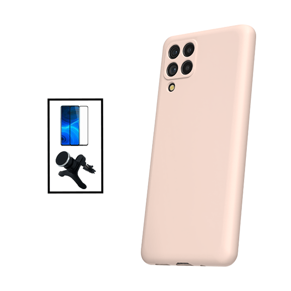 Kit Película de Vidro Temperado GorilasGlass + Capa Proteção Traseira Silicone + Suporte Magnético Com Pernas para Samsung Galaxy M33 5G - Rosa