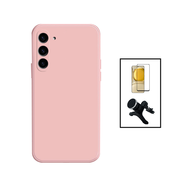 Kit Película de Vidro Temperado GorilasGlass + Capa Proteção Traseira Silicone + Suporte Magnético Com Pernas para Samsung Galaxy A34 5G - Rosa