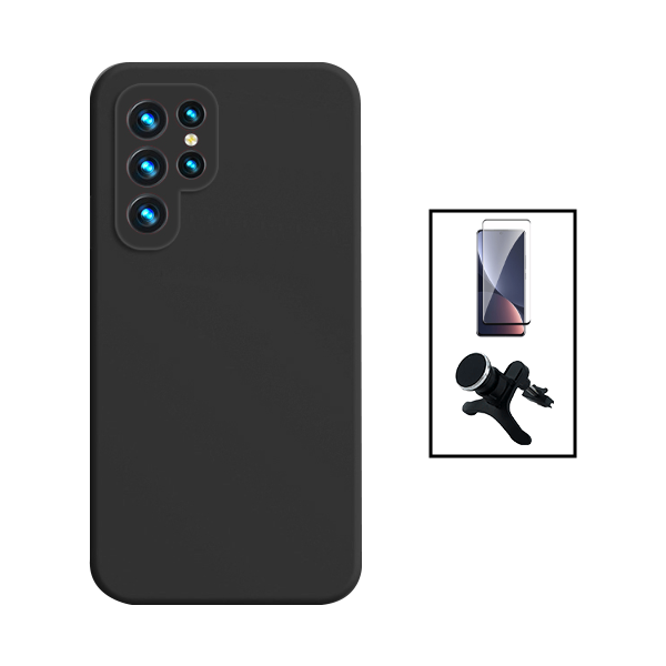Kit Película de Vidro Temperado GorilasGlass + Capa Proteção Traseira Silicone + Suporte Magnético Com Pernas para Samsung Galaxy S23 Ultra - Preto