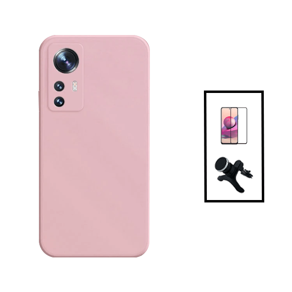 Kit Película de Vidro Temperado GorilasGlass + Capa Proteção Traseira Silicone + Suporte Magnético Com Pernas para Xiaomi 12T Pro - Rosa