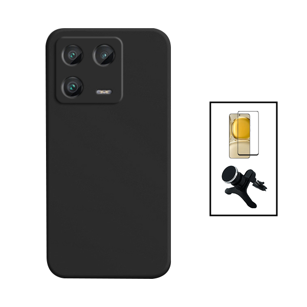 Kit Película de Vidro Temperado GorilasGlass + Capa Proteção Traseira Silicone + Suporte Magnético Com Pernas para Xiaomi 13 - Preto