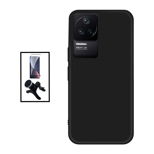 Kit Película de Vidro Temperado GorilasGlass + Capa Proteção Traseira Silicone + Suporte Magnético Com Pernas para Xiaomi Poco F4 5G - Preto