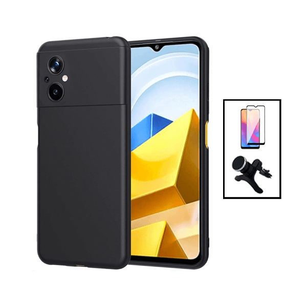 Kit Película de Vidro Temperado GorilasGlass + Capa Proteção Traseira Silicone + Suporte Magnético Com Pernas para Xiaomi Poco M5 - Preto