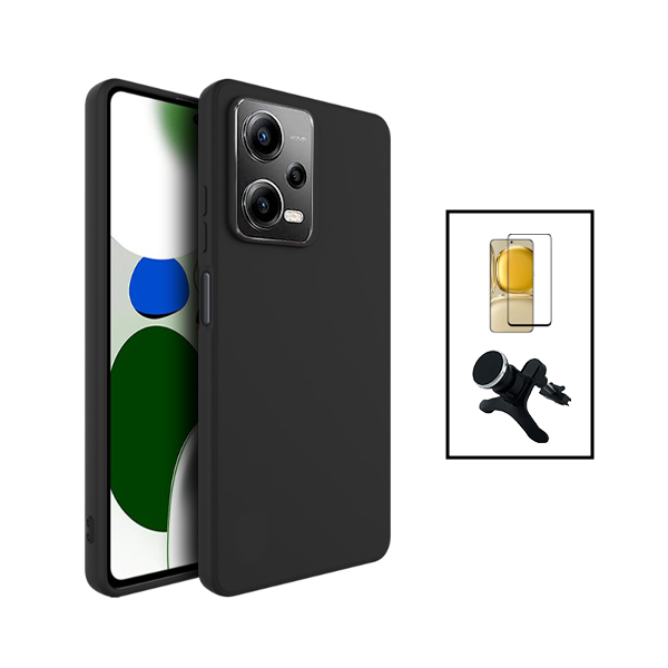 Kit Película de Vidro Temperado GorilasGlass + Capa Proteção Traseira Silicone + Suporte Magnético Com Pernas para Xiaomi Poco X5 - Preto