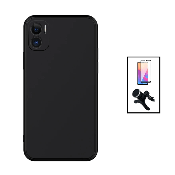 Kit Película de Vidro Temperado GorilasGlass + Capa Proteção Traseira Silicone + Suporte Magnético Com Pernas para Xiaomi Redmi 11 Prime 5G - Preto