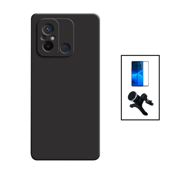 Kit Película de Vidro Temperado GorilasGlass + Capa Proteção Traseira Silicone + Suporte Magnético Com Pernas para Xiaomi Redmi 12C - Preto