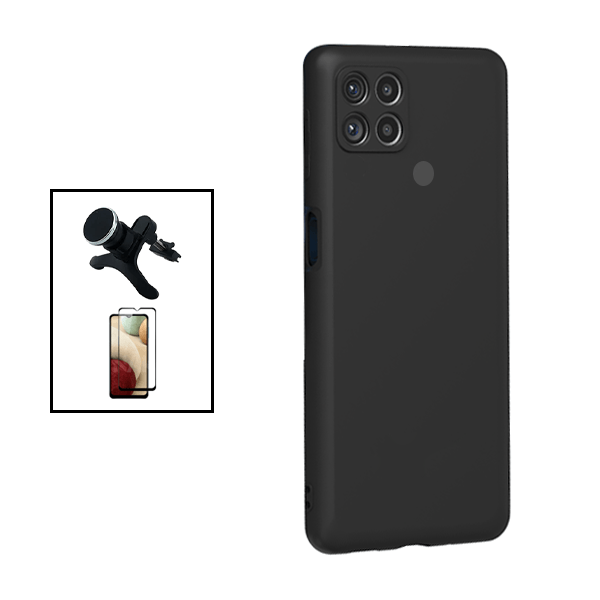 Kit Película de Vidro Temperado GorilasGlass + Capa Proteção Traseira Silicone + Suporte Magnético Com Pernas para Xiaomi Redmi 9C - Preto
