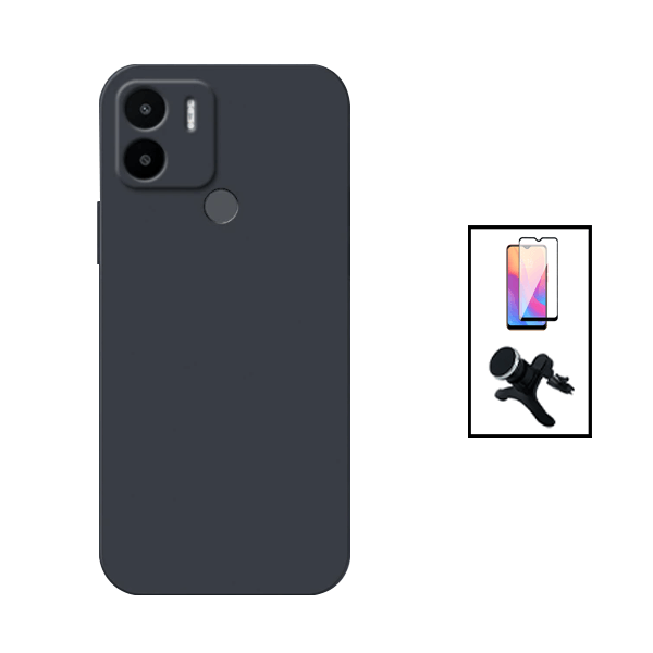 Kit Película de Vidro Temperado GorilasGlass + Capa Proteção Traseira Silicone + Suporte Magnético Com Pernas para Xiaomi Redmi A1+ - Preto