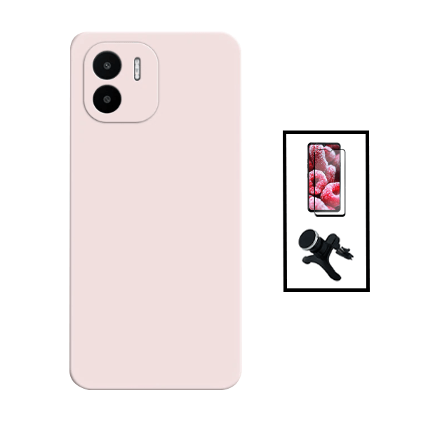 Kit Película de Vidro Temperado GorilasGlass + Capa Proteção Traseira Silicone + Suporte Magnético Com Pernas para Xiaomi Redmi A1+ - Rosa
