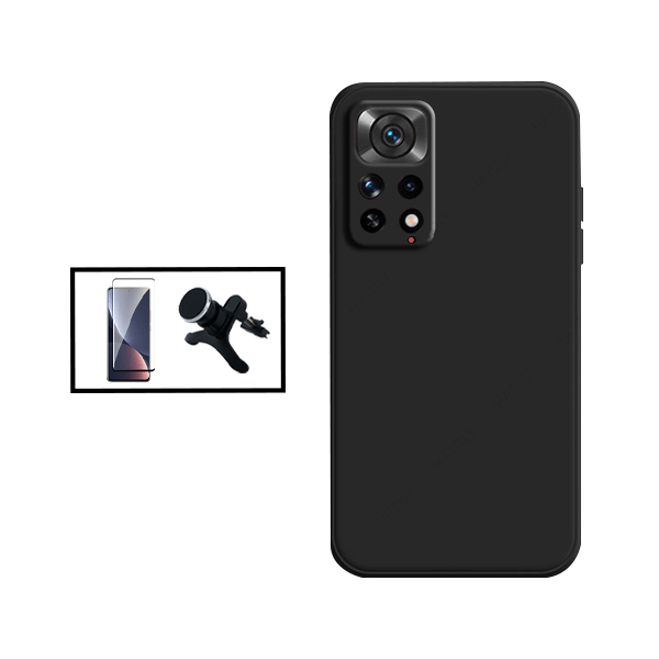 Kit Película de Vidro Temperado GorilasGlass + Capa Proteção Traseira Silicone + Suporte Magnético Com Pernas para Xiaomi Redmi Note 11S 5G - Preto
