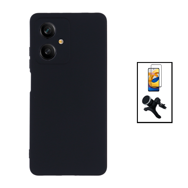 Kit Película de Vidro Temperado GorilasGlass + Capa Proteção Traseira Silicone + Suporte Magnético Com Pernas para Xiaomi Redmi Note 12 - Preto