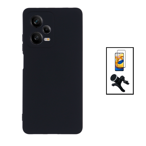 Kit Película de Vidro Temperado GorilasGlass + Capa Proteção Traseira Silicone + Suporte Magnético Com Pernas para Xiaomi Redmi Note 12 Pro - Preto
