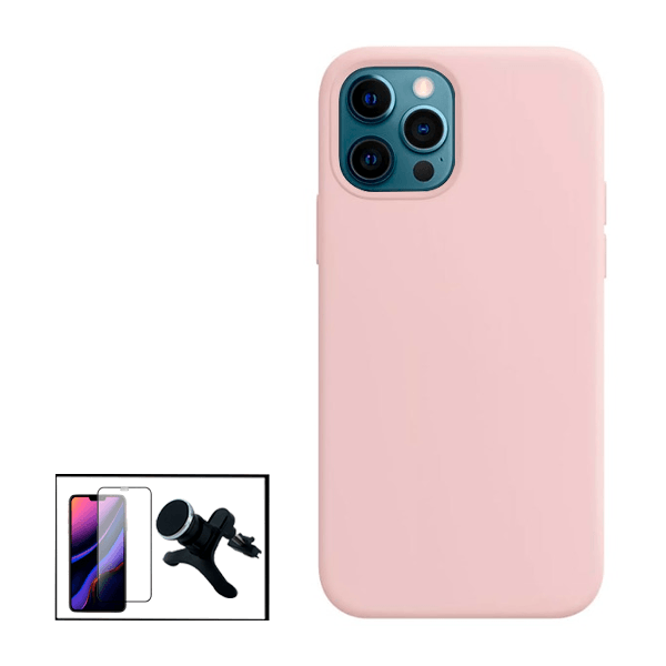 Kit Película de Vidro Temperado GorilasGlass + Capa Proteção Traseira Silicone + Suporte Magnético Com Pernas para Apple iPhone 14 Pro Max - Rosa