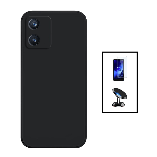 Kit Película de Vidro Temperado GorilasGlass + Capa Proteção Traseira Silicone + Suporte Magnético para Alcatel 1B (2022) - Preto