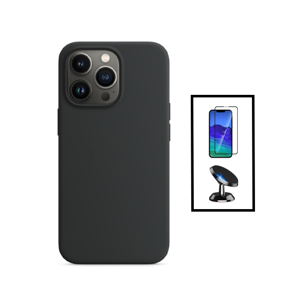 Kit Película de Vidro Temperado GorilasGlass + Capa Proteção Traseira Silicone + Suporte Magnético para Apple iPhone 14 - Preto