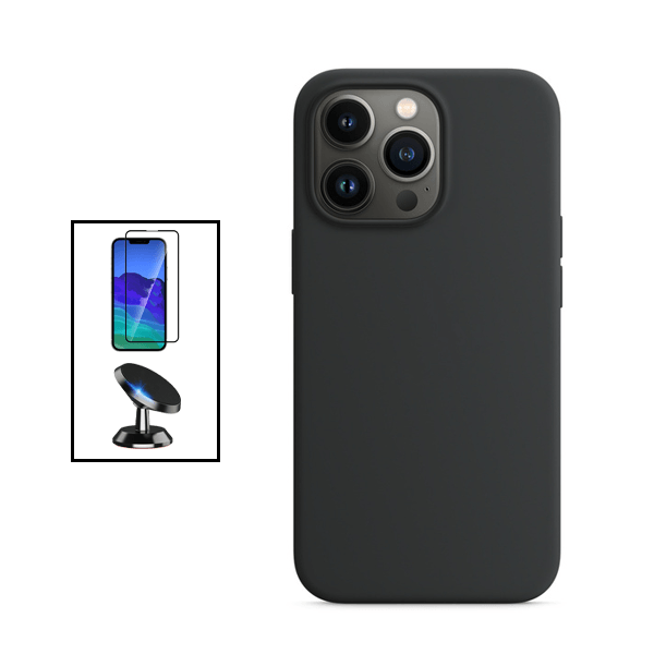Kit Película de Vidro Temperado GorilasGlass + Capa Proteção Traseira Silicone + Suporte Magnético para Apple iPhone 14 Pro - Preto