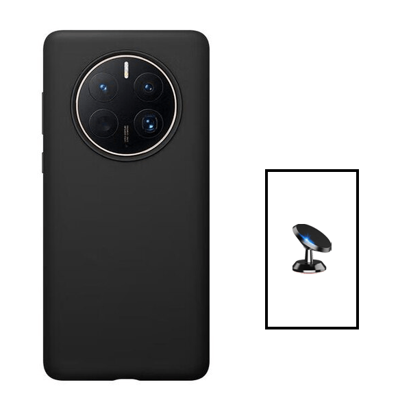 Kit Suporte Magnético + Capa Proteção Traseira Silicone para Huawei Mate 50 - Preto