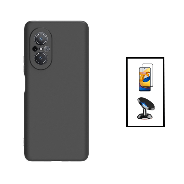 Kit Película de Vidro Temperado GorilasGlass + Capa Proteção Traseira Silicone + Suporte Magnético para Huawei Nova 9 SE - Preto