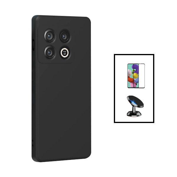 Kit Película de Vidro Temperado GorilasGlass + Capa Proteção Traseira Silicone + Suporte Magnético para OnePlus 10T - Preto