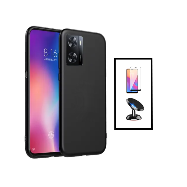 Kit Película de Vidro Temperado GorilasGlass + Capa Proteção Traseira Silicone + Suporte Magnético para Oppo A57s - Preto