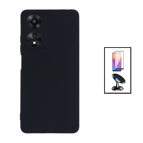 Kit Película de Vidro Temperado GorilasGlass + Capa Proteção Traseira Silicone + Suporte Magnético para Oppo A17 - Preto