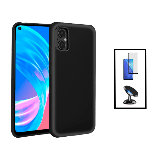 Kit Película de Vidro Temperado GorilasGlass + Capa Proteção Traseira Silicone + Suporte Magnético para Oppo Reno8 Lite - Preto