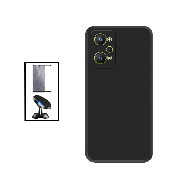 Kit Película de Vidro Temperado GorilasGlass + Capa Proteção Traseira Silicone + Suporte Magnético para Realme GT2 - Preto