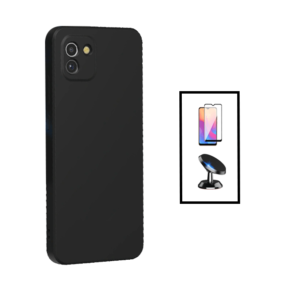 Kit Película de Vidro Temperado GorilasGlass + Capa Proteção Traseira Silicone + Suporte Magnético para Samsung Galaxy A03 - Preto