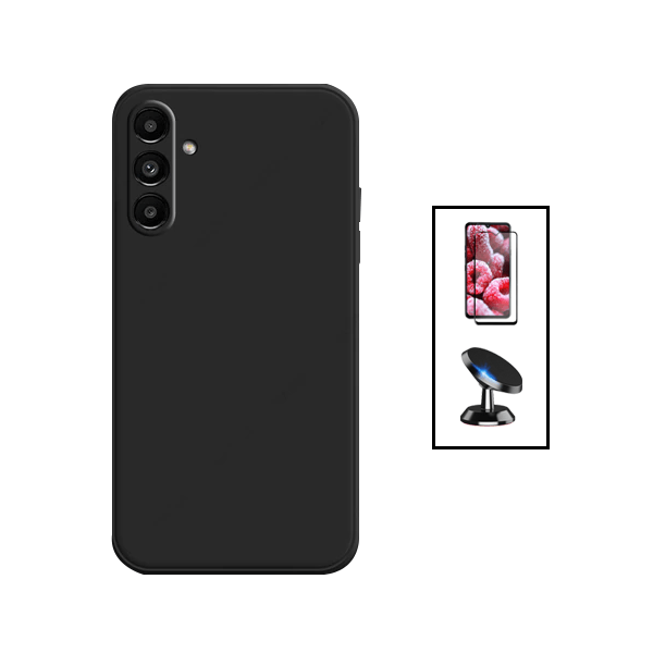 Kit Película de Vidro Temperado GorilasGlass + Capa Proteção Traseira Silicone + Suporte Magnético para Samsung Galaxy A14 5G - Preto