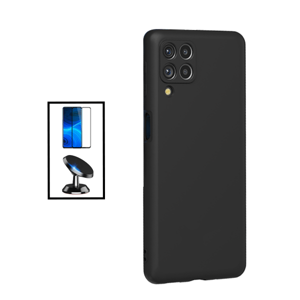 Kit Película de Vidro Temperado GorilasGlass + Capa Proteção Traseira Silicone + Suporte Magnético para Samsung Galaxy M33 5G - Preto
