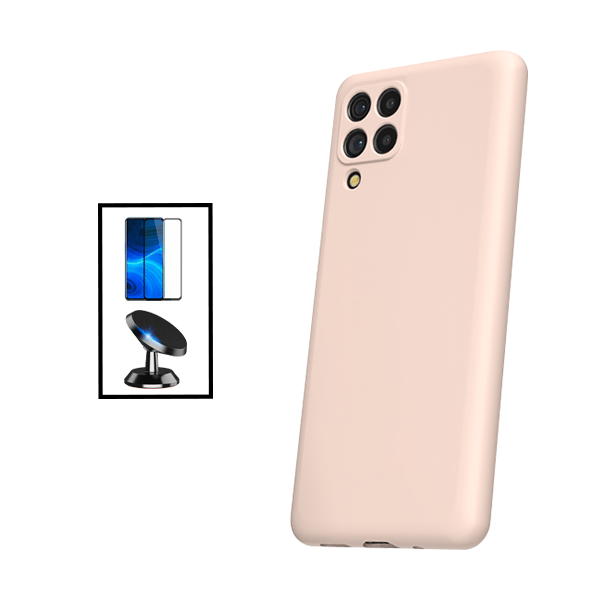 Kit Película de Vidro Temperado GorilasGlass + Capa Proteção Traseira Silicone + Suporte Magnético para Samsung Galaxy M33 5G - Rosa