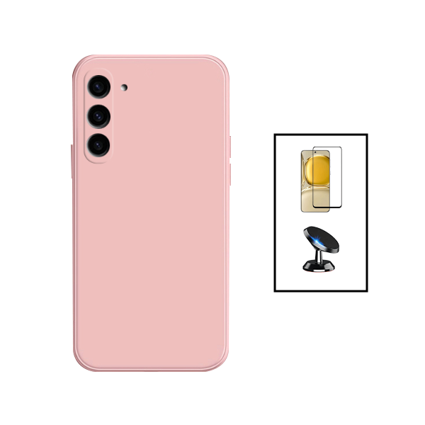 Kit Película de Vidro Temperado GorilasGlass + Capa Proteção Traseira Silicone + Suporte Magnético para Samsung Galaxy S23 Plus - Rosa