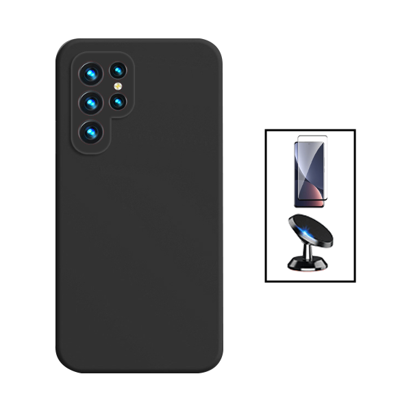 Kit Película de Vidro Temperado GorilasGlass + Capa Proteção Traseira Silicone + Suporte Magnético para Samsung Galaxy S23 Ultra - Preto