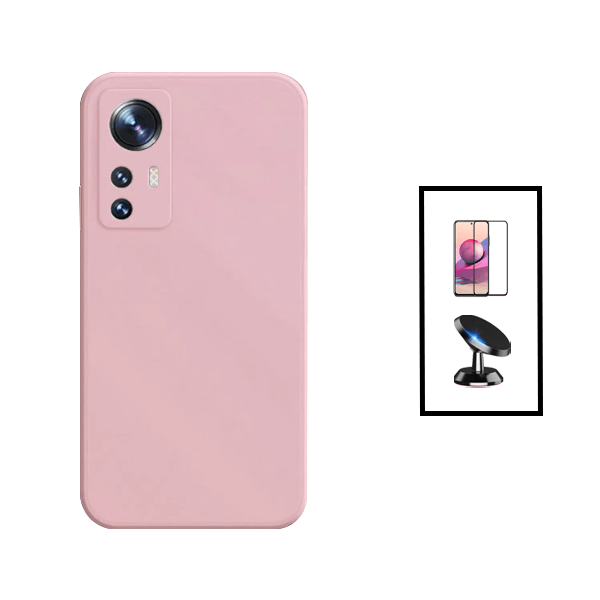 Kit Película de Vidro Temperado GorilasGlass + Capa Proteção Traseira Silicone + Suporte Magnético para Xiaomi 12T Pro - Rosa
