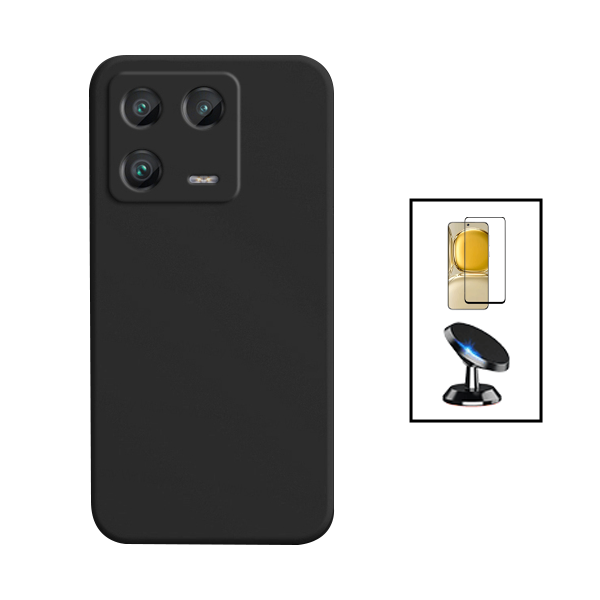 Kit Película de Vidro Temperado GorilasGlass + Capa Proteção Traseira Silicone + Suporte Magnético para Xiaomi 13 - Preto