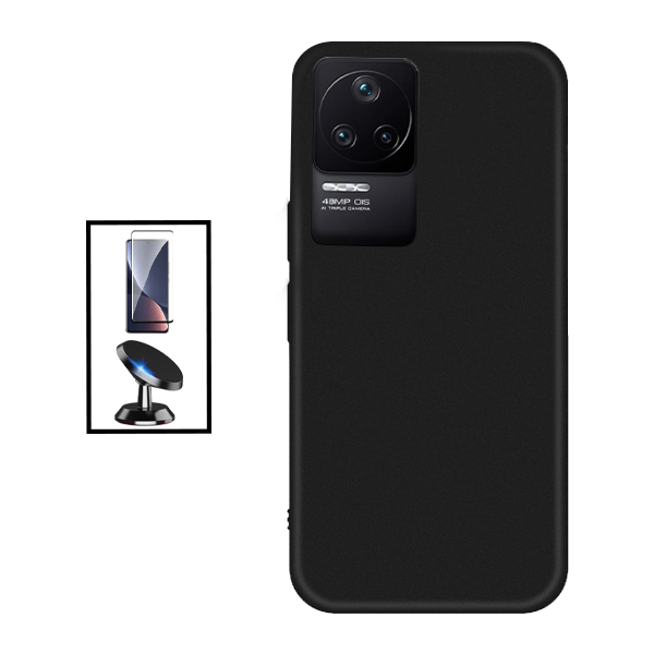 Kit Película de Vidro Temperado GorilasGlass + Capa Proteção Traseira Silicone + Suporte Magnético para Xiaomi Redmi K40S - Preto