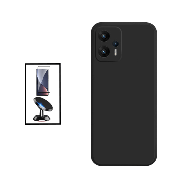 Kit Película de Vidro Temperado GorilasGlass + Capa Proteção Traseira Silicone + Suporte Magnético para Xiaomi Redmi Note 11T Pro - Preto