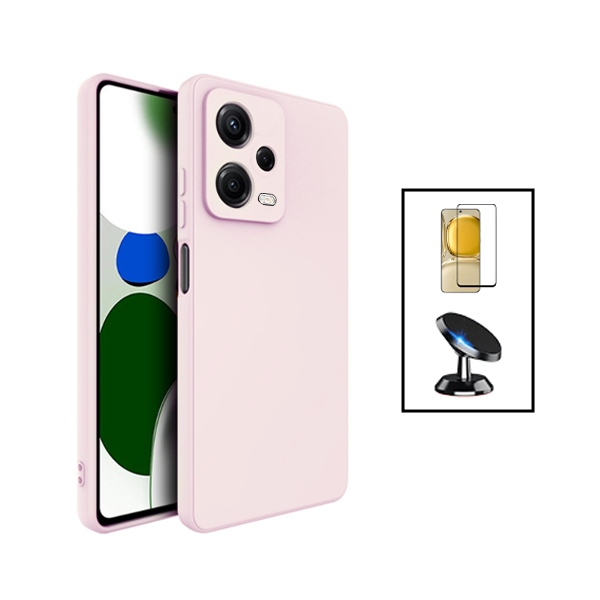 Kit Película de Vidro Temperado GorilasGlass + Capa Proteção Traseira Silicone + Suporte Magnético para Xiaomi Poco X5 - Rosa