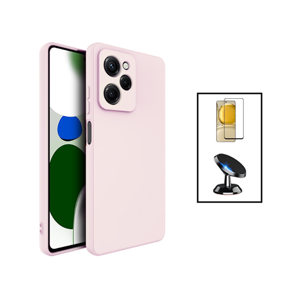 Kit Película de Vidro Temperado GorilasGlass + Capa Proteção Traseira Silicone + Suporte Magnético para Xiaomi Poco X5 Pro - Rosa