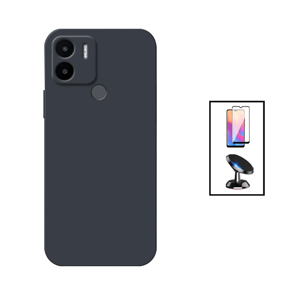 Kit Película de Vidro Temperado GorilasGlass + Capa Proteção Traseira Silicone + Suporte Magnético para Xiaomi Redmi A2 - Preto