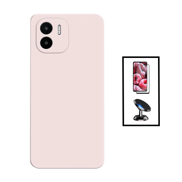 Kit Película de Vidro Temperado GorilasGlass + Capa Proteção Traseira Silicone + Suporte Magnético para Xiaomi Poco C50 - Rosa