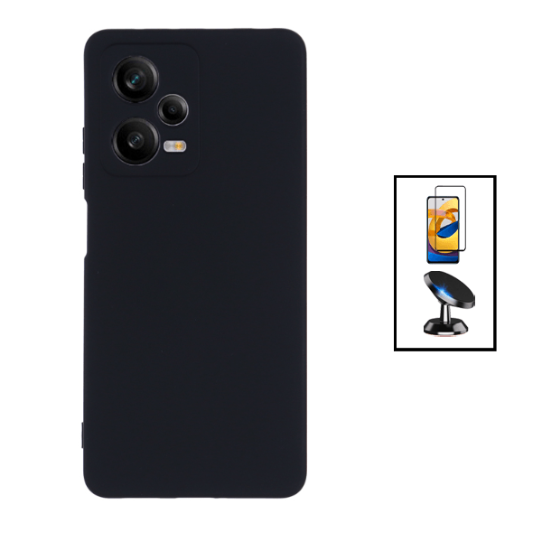 Kit Película de Vidro Temperado GorilasGlass + Capa Proteção Traseira Silicone + Suporte Magnético para Xiaomi Redmi Note 12 Pro+ - Preto