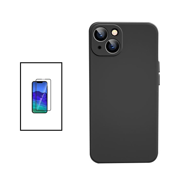 Kit Película de Vidro Temperado GorilasGlass + Capa Proteção Traseira Silicone para Apple iPhone 14 - Preto