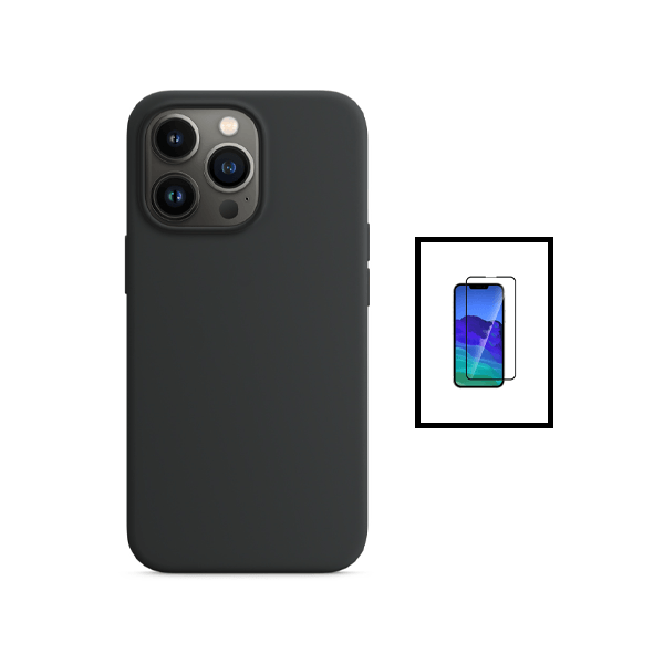 Kit Película de Vidro Temperado GorilasGlass + Capa Proteção Traseira Silicone para Apple iPhone 14 - Preto