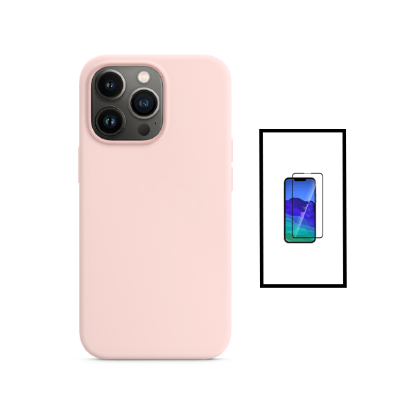 Kit Película de Vidro Temperado GorilasGlass + Capa Proteção Traseira Silicone para Apple iPhone 14 - Rosa