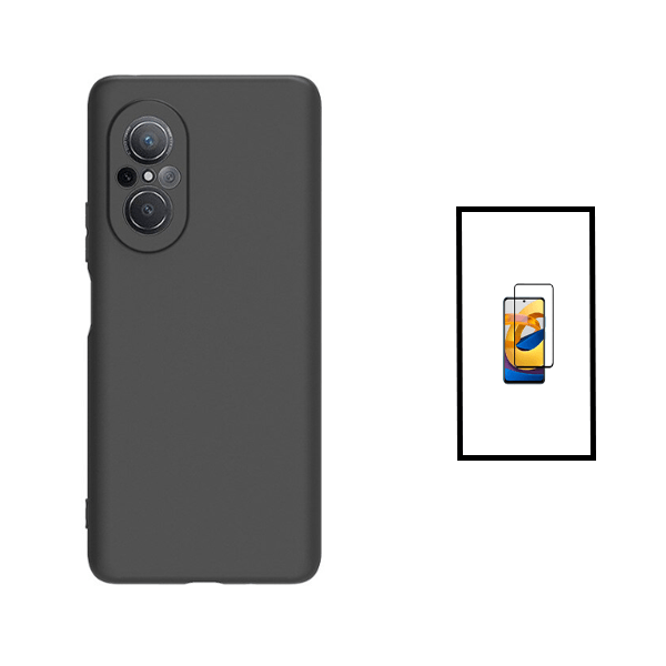 Kit Película de Vidro Temperado GorilasGlass + Capa Proteção Traseira Silicone para Huawei Nova 9 SE - Preto