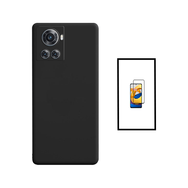 Kit Película de Vidro Temperado GorilasGlass + Capa Proteção Traseira Silicone para OnePlus Ace - Preto